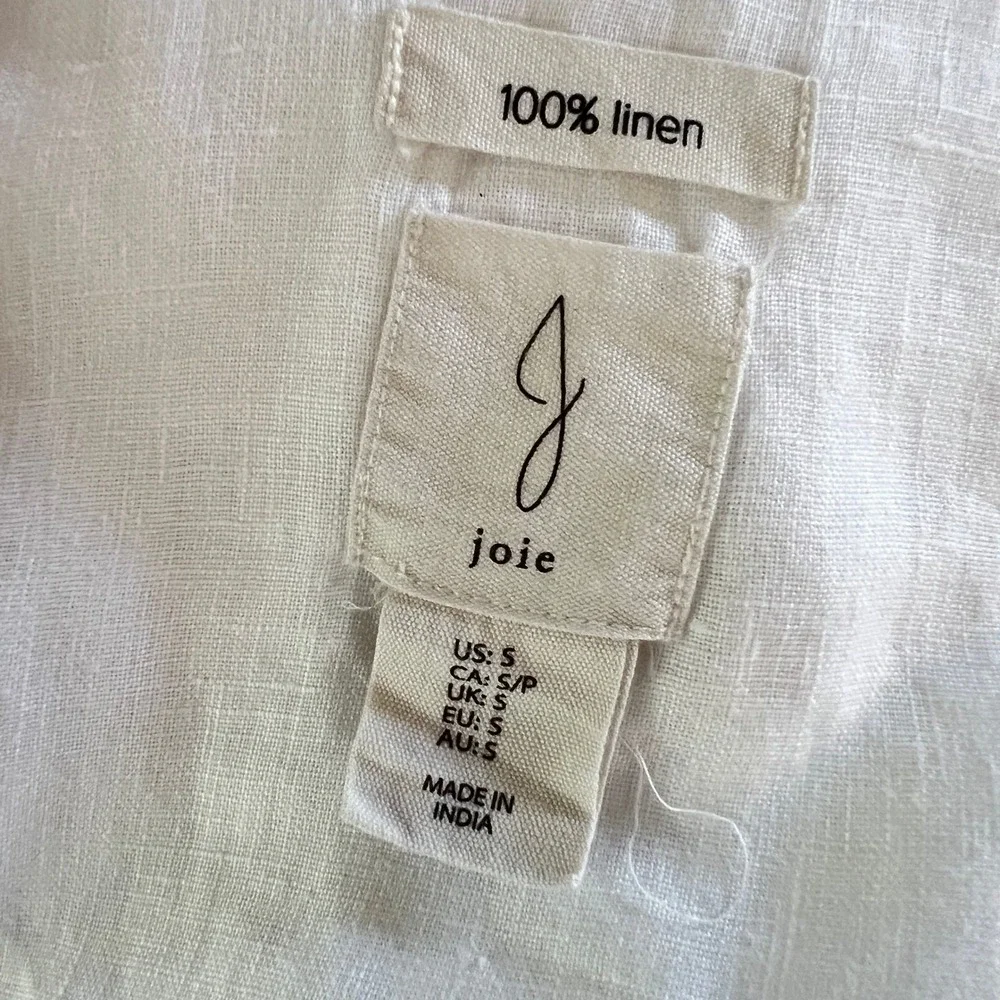 Joie Linen Button Down Shirt S Womens Lace Pocket Short Sleeve White Coastal - Picture 5 of 10